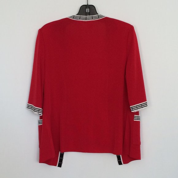 Exclusively Misook Womens Cardigan Small Red 3\4 Sleeve Contrast Trim Acrylic - Picture 2 of 5